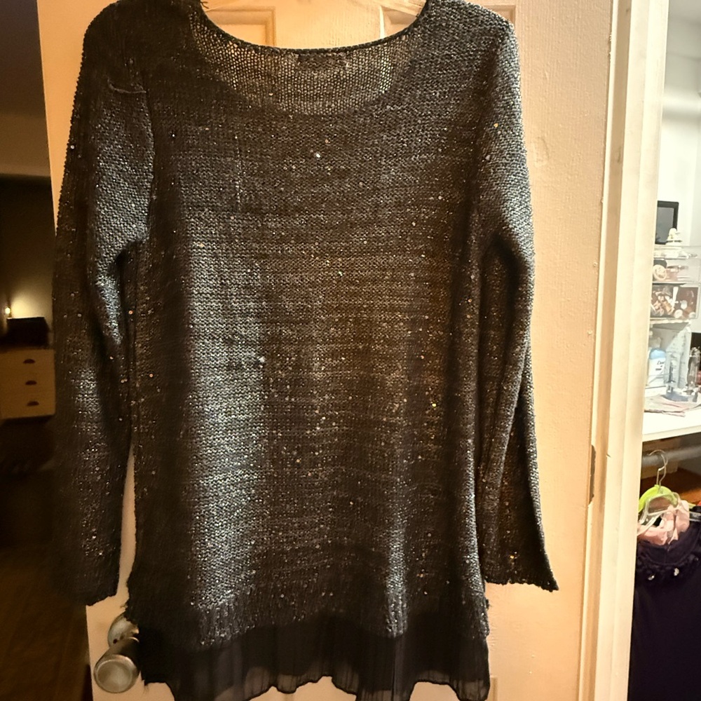 Jaclyn Smith Black Sweater with Sheer Hem - Picture 2 of 9